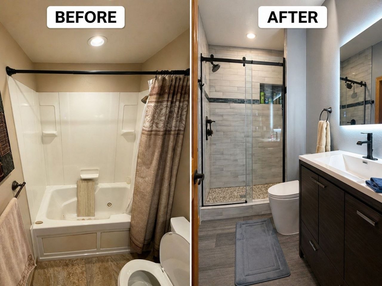 Tub replaced with a safe walk-in shower β before and after