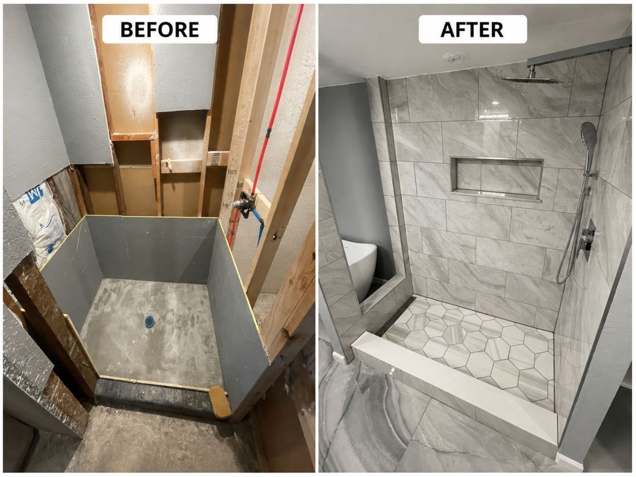 New walk-in shower β before and after